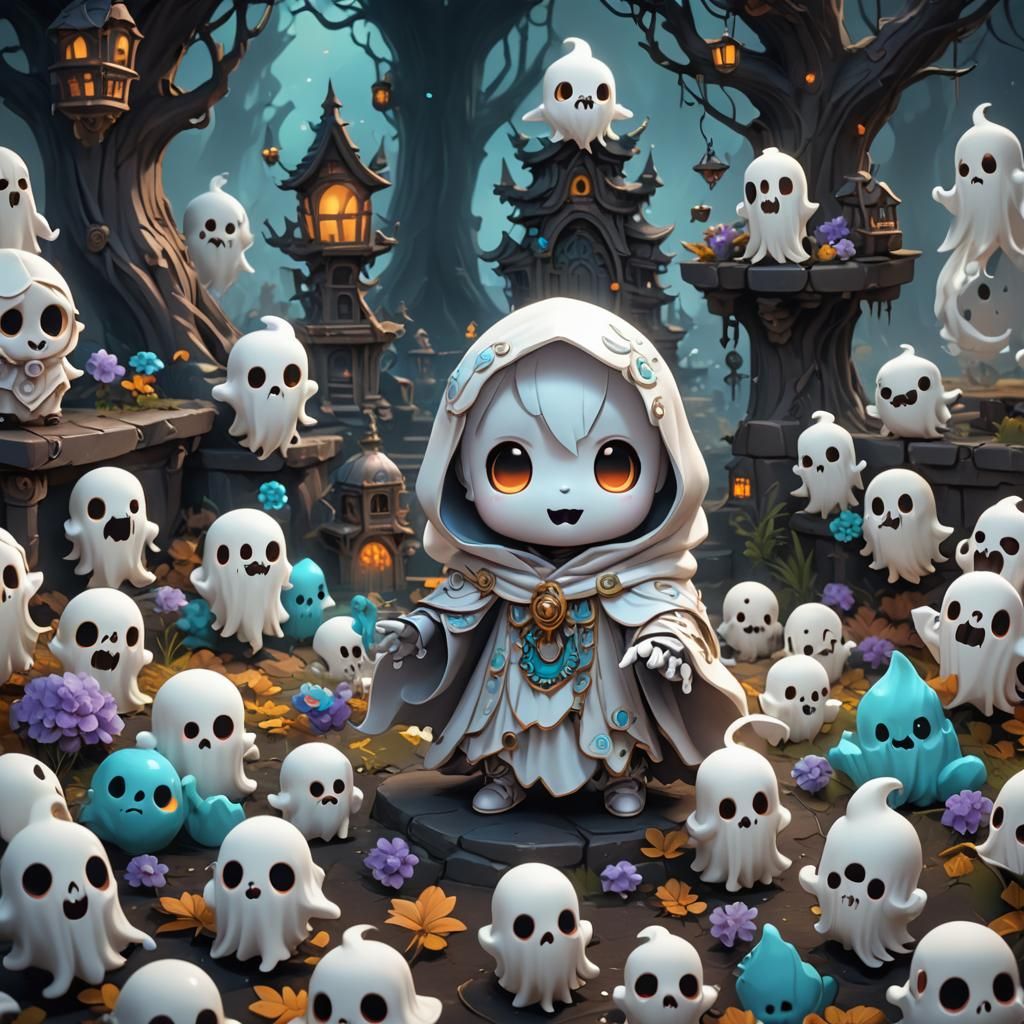 Adorable Chibi Ghost in Detailed Fantasy Art