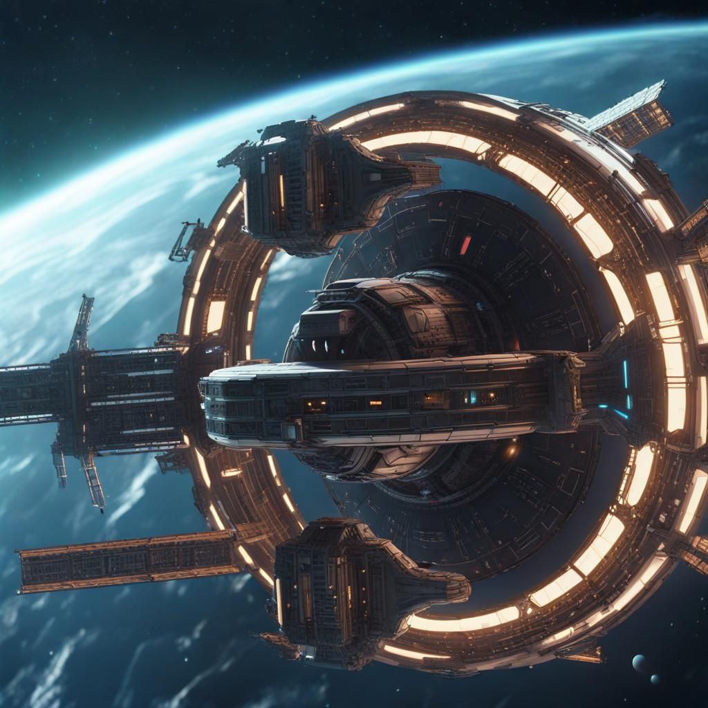 Space Station in Deep Space as Matte Painting