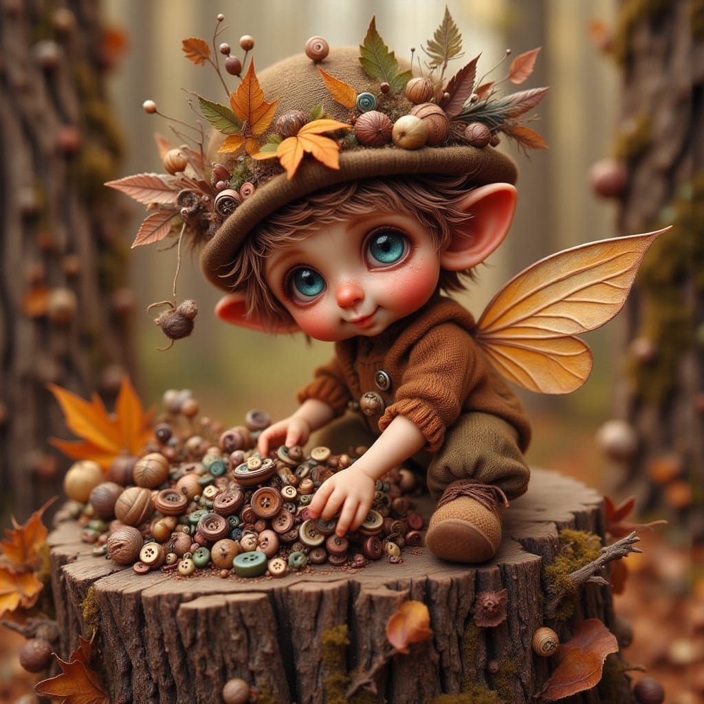 Whimsical Fairy Sorting Buttons in Autumn Woods