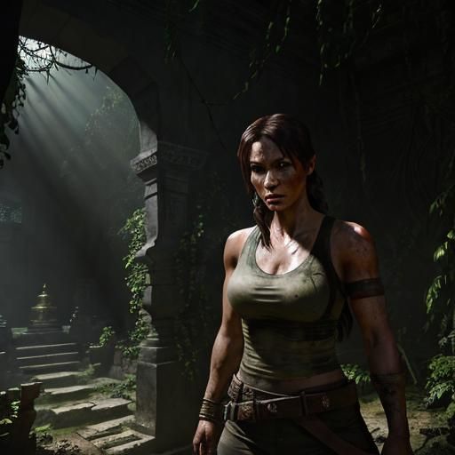 Tomb Raider in Thai Temple, Hyperrealistic