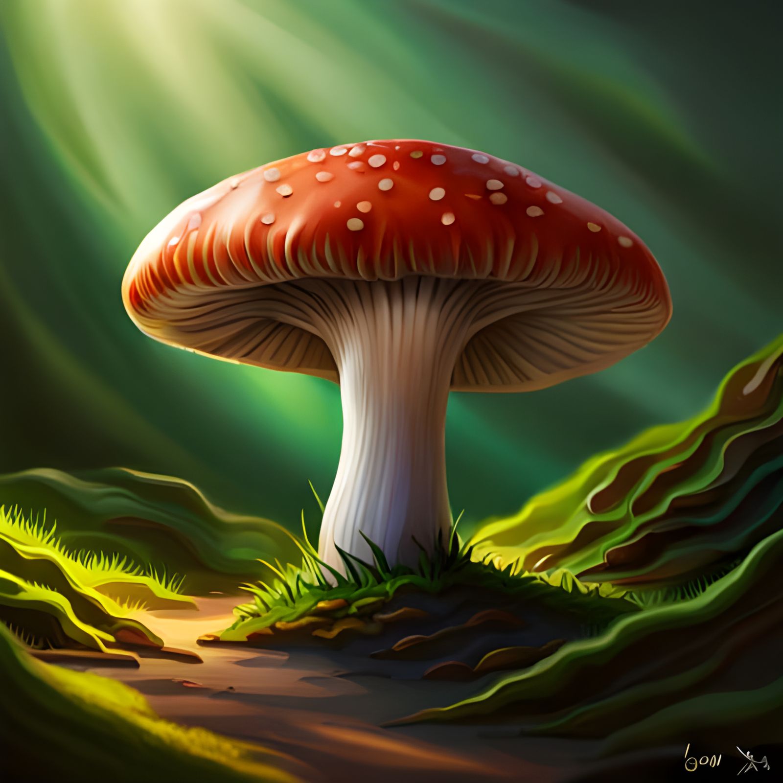 Adorable Dinosaur Mushroom in Hyperrealistic Splash Art