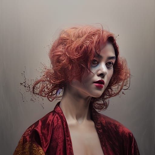 Buxom Woman with Wine, Hyperrealistic Digital Art