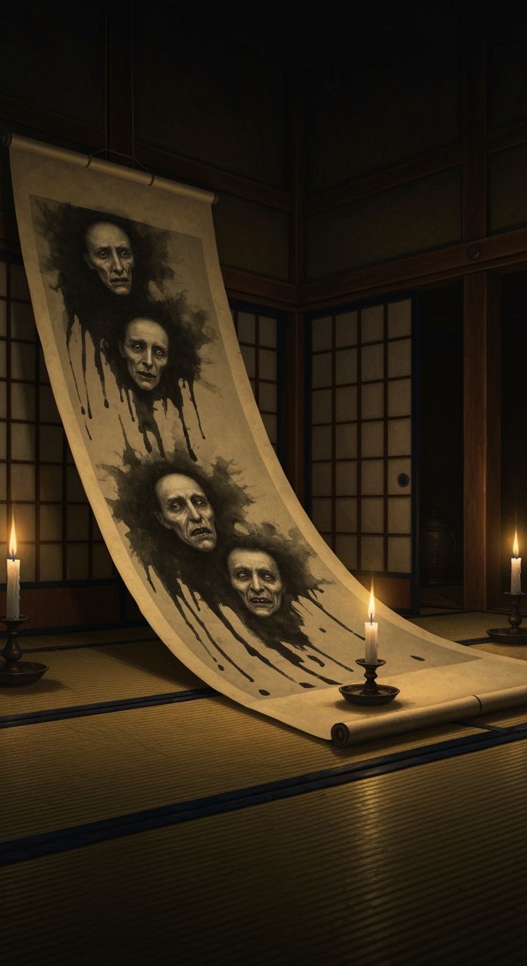 Spectral Faces Unfurl from Ancient Japanese Scroll