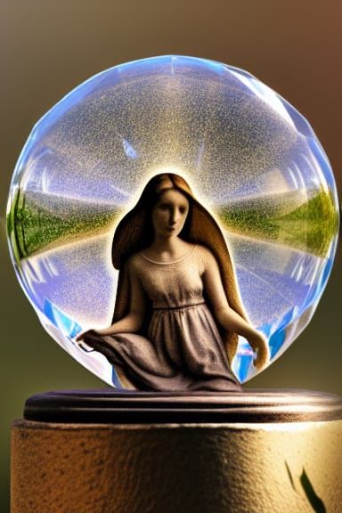 Angelic Figure Caged in Crystal Sphere