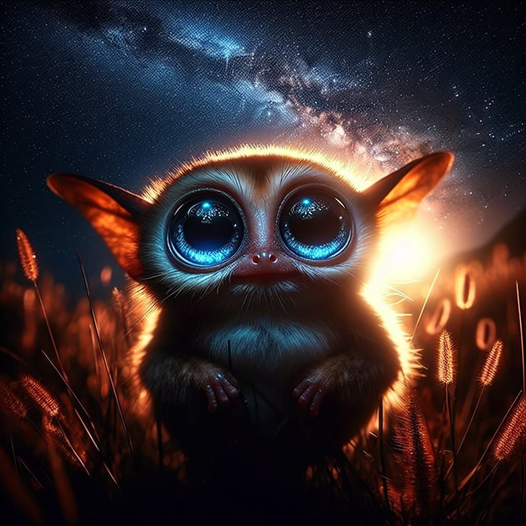 Charming Gremlin with Blue Eyes in Dramatic Wildlife Photo