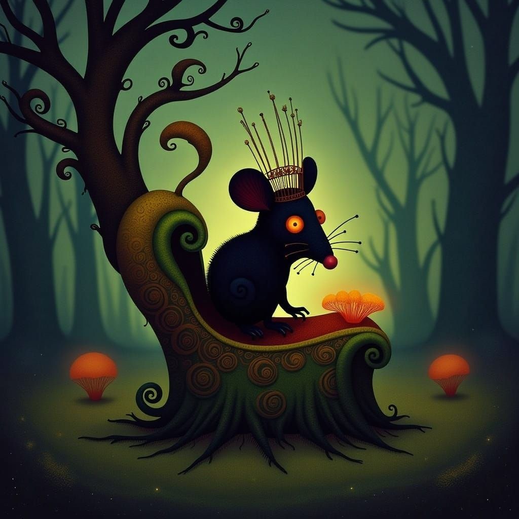 Opossum King on Treasure Chest in Enchanted Forest