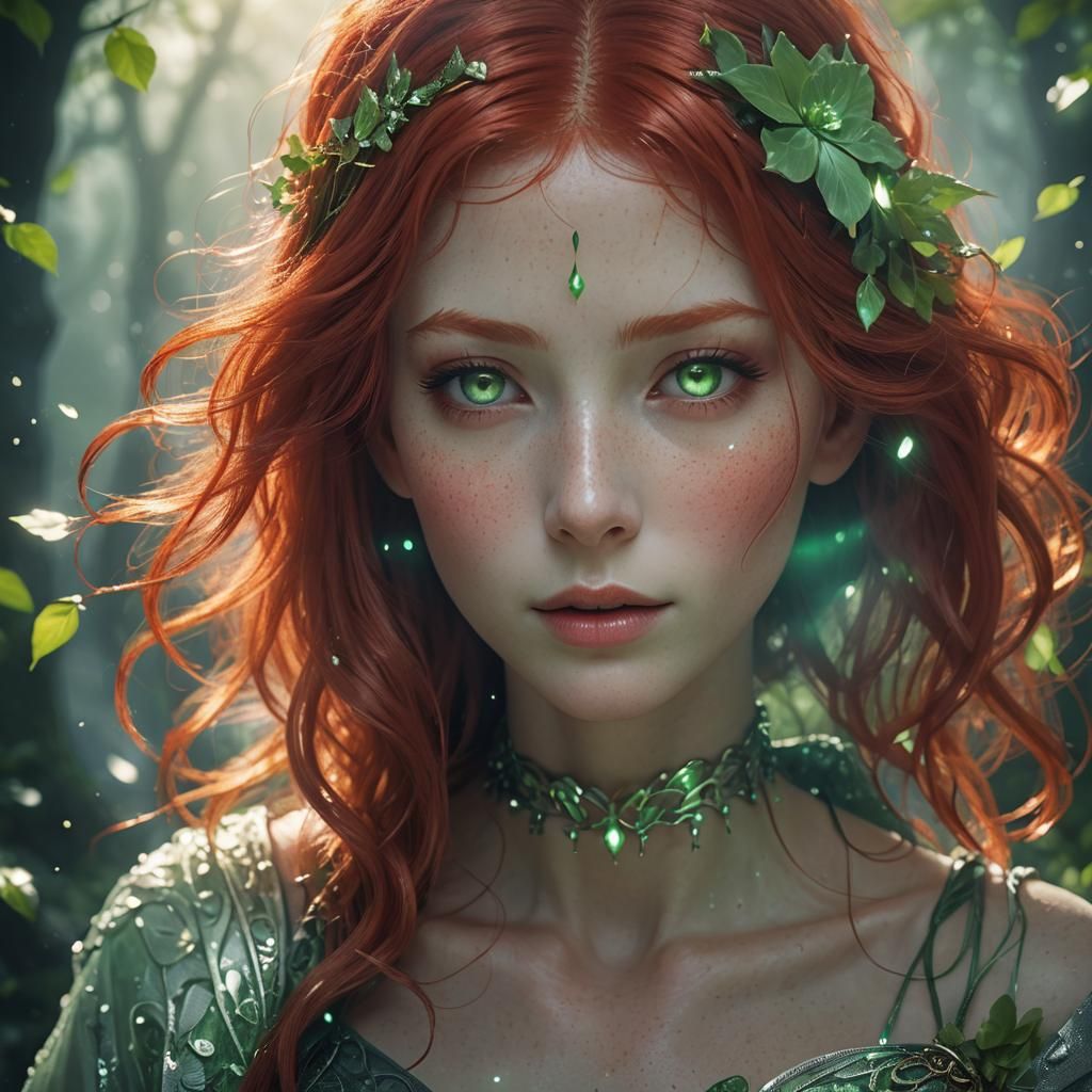 Ethereal Beauty with Red Hair in Anime Style