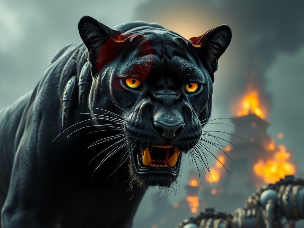 Black Panther in Dystopian Sci-Fi Landscape