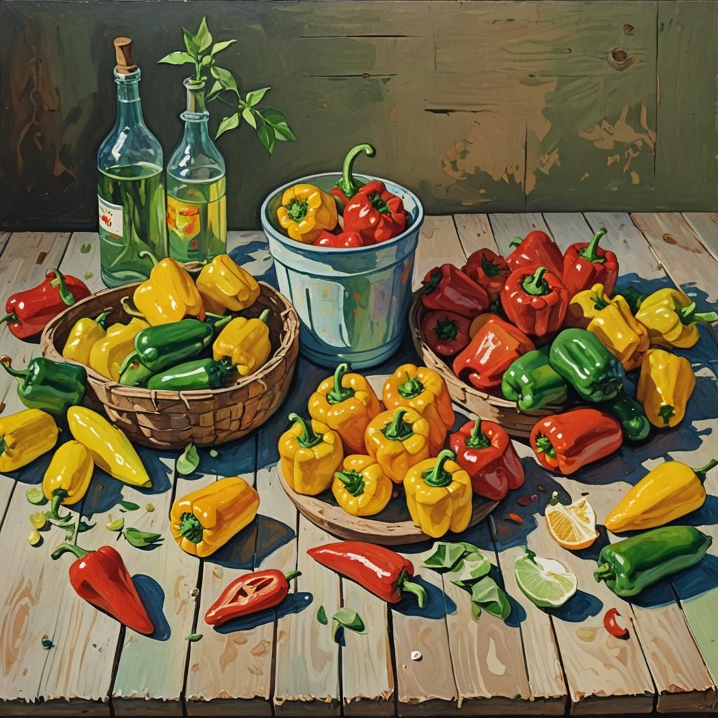 Colorful Still Life of Vegetables as Impasto Painting