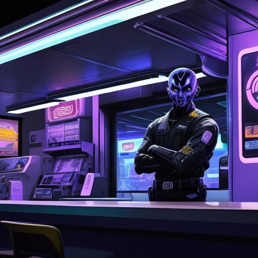 Alien Gas Station Attendant in Hyperrealistic Style