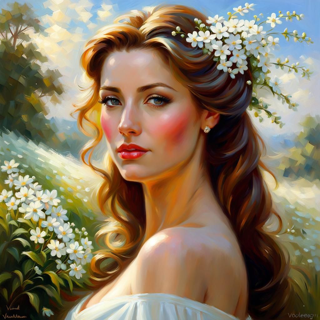 White flowers in her hair