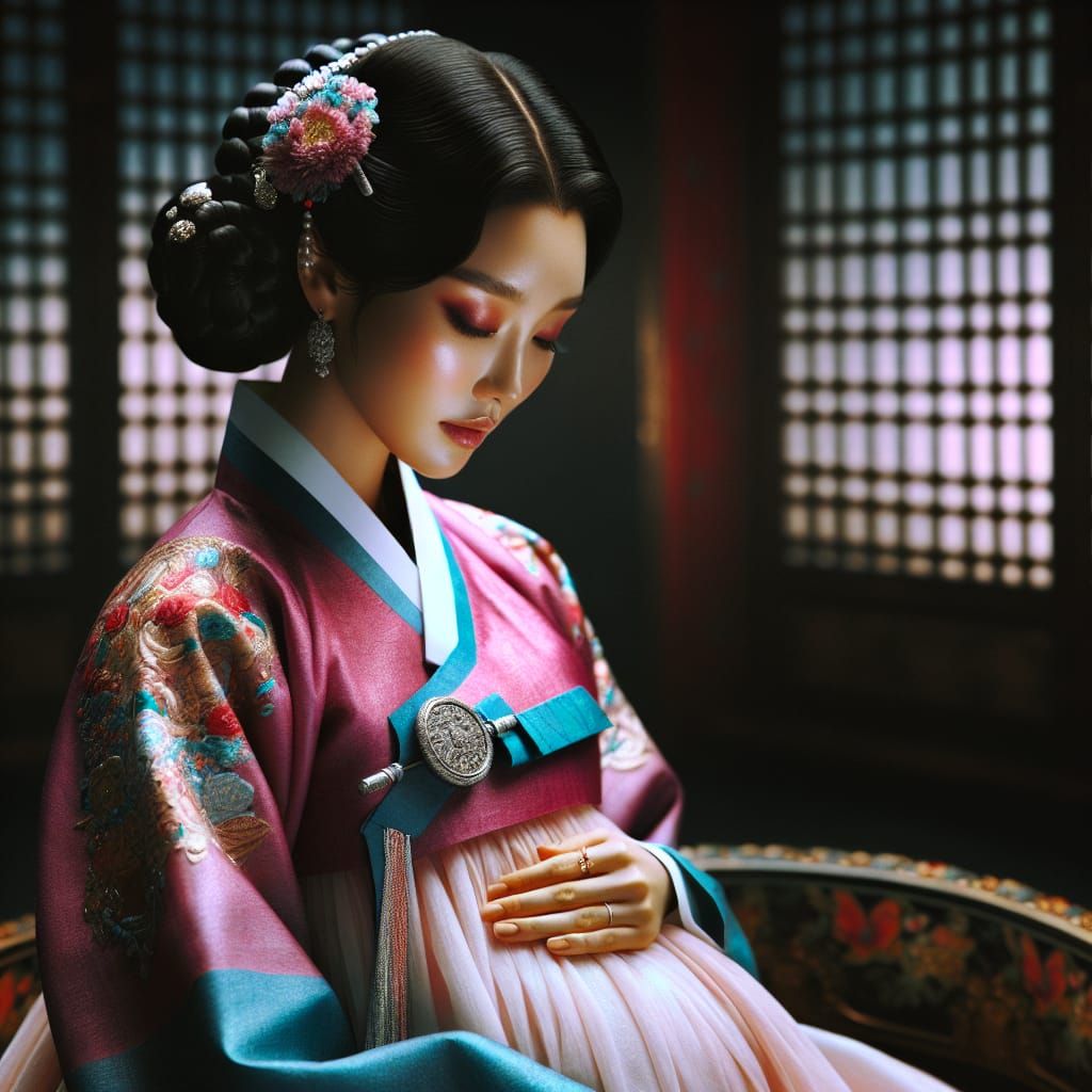 Elegant Samsin Goddess Assists Birth in Joseon Era Hanbok