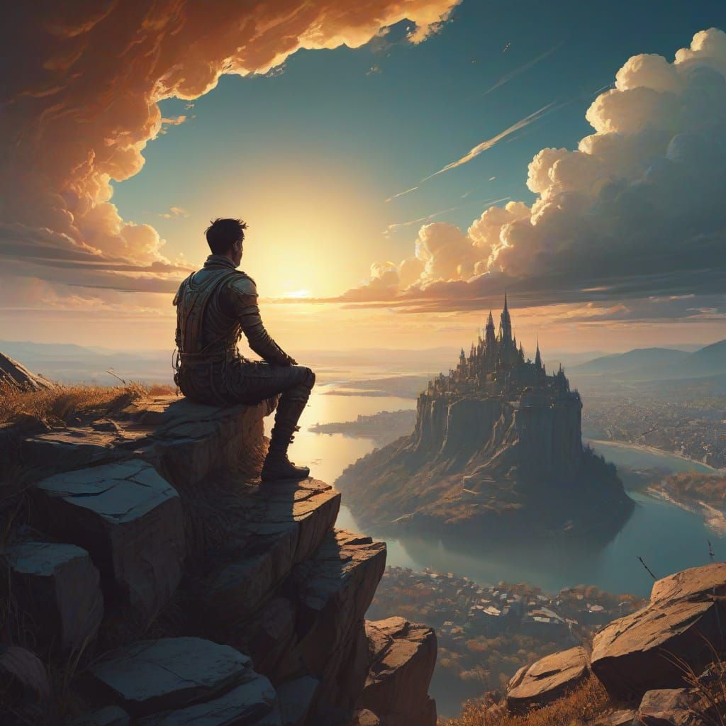 Neo-Gothic Sunset Cityscape with Double Exposure