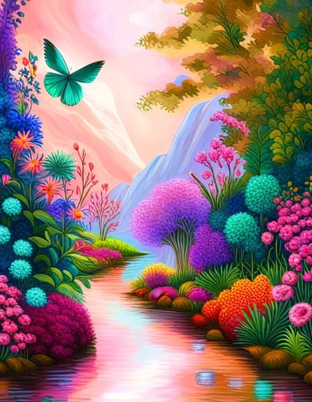 Celestial Garden: Dreamlike Art Deco Digital Painting