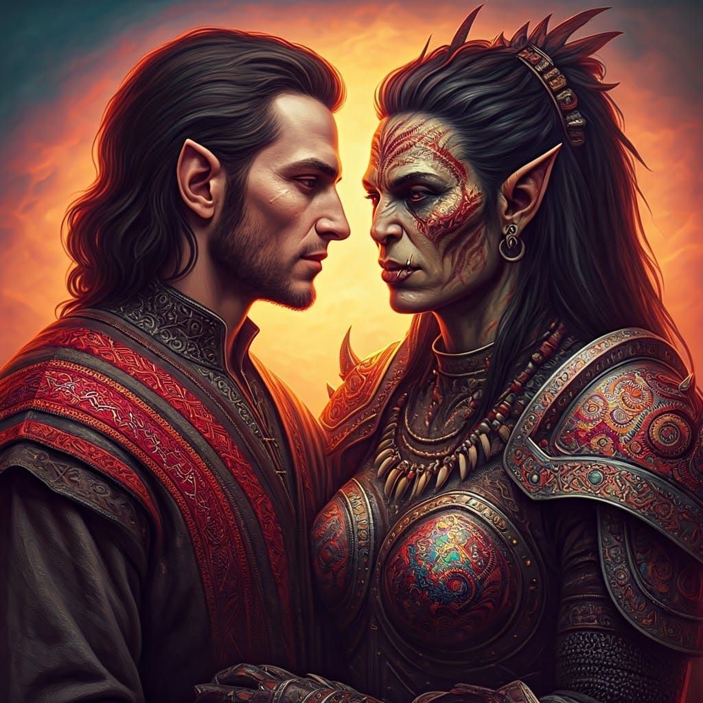 Gentle Human and Loving Orc Couple in Harmony