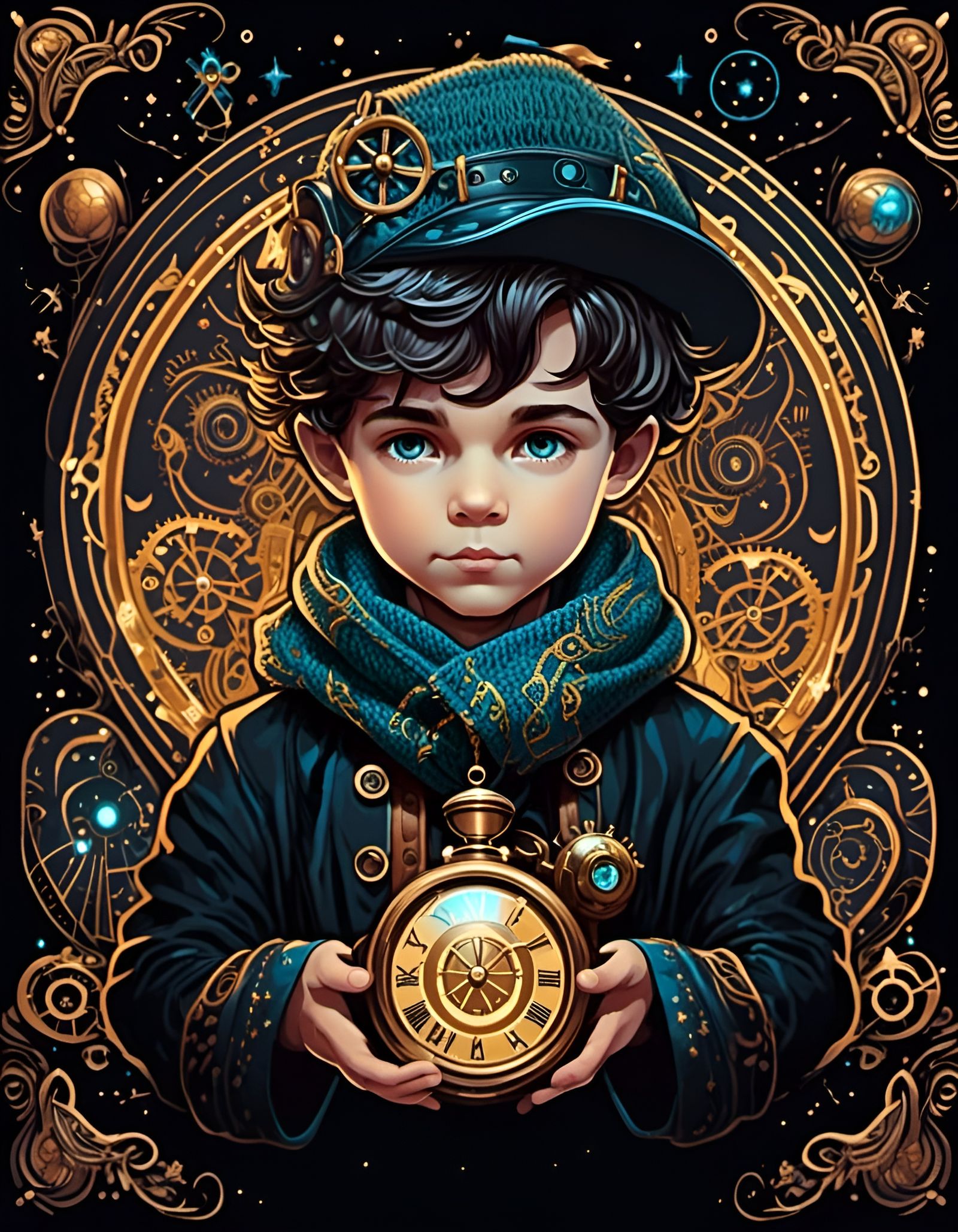 Steampunk Wizard Boy Portrait with Intricate Details
