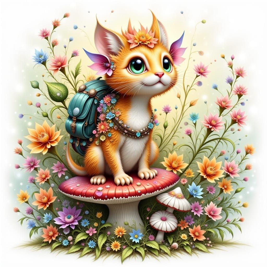 Whimsical Dragon-Cat Hybrid in Watercolor Style