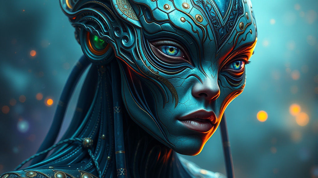 Mystical Alien Portrait in Gritty Hyperdetailed Style