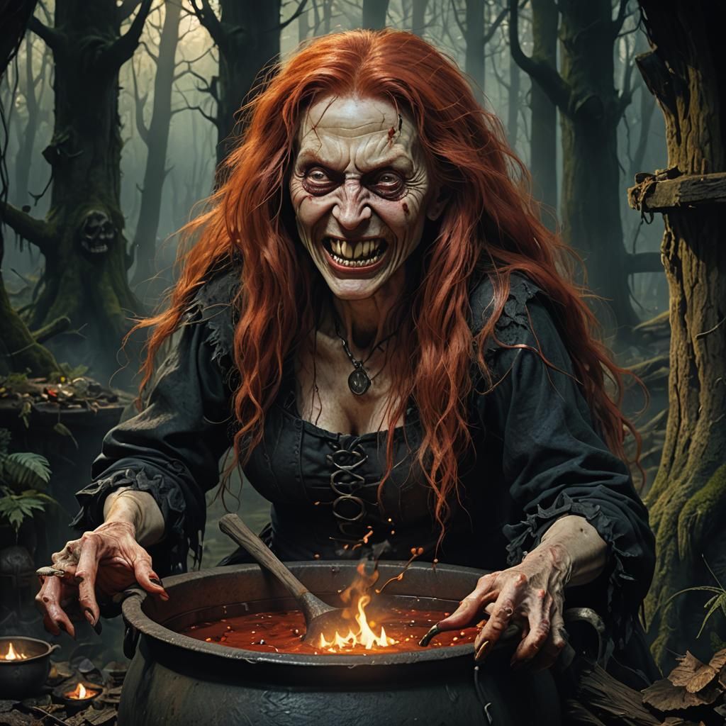 Evil Witch Laughing in Dark Fantasy Portrait