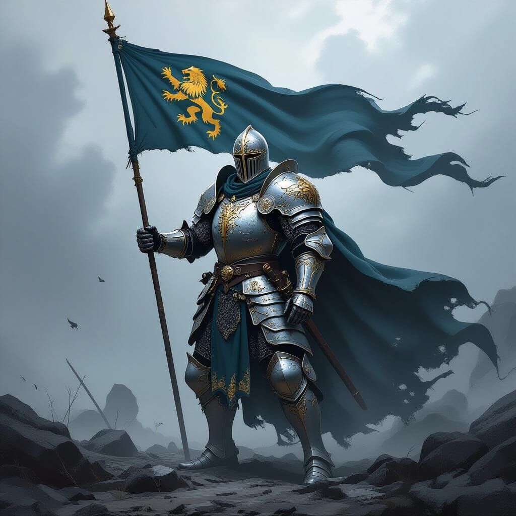 Medieval Knight on Battlefield in Dark Fantasy Style