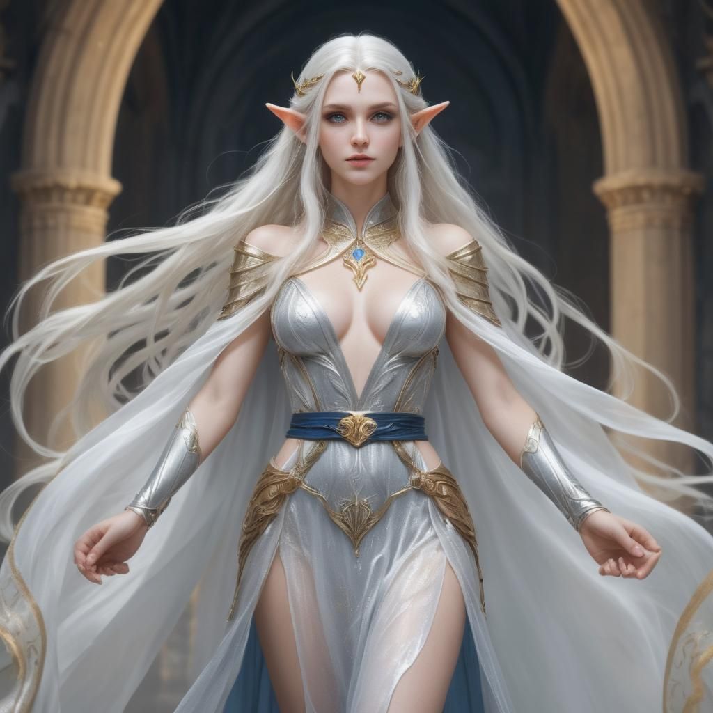 Elegant Elf Maiden with Flowing Gown