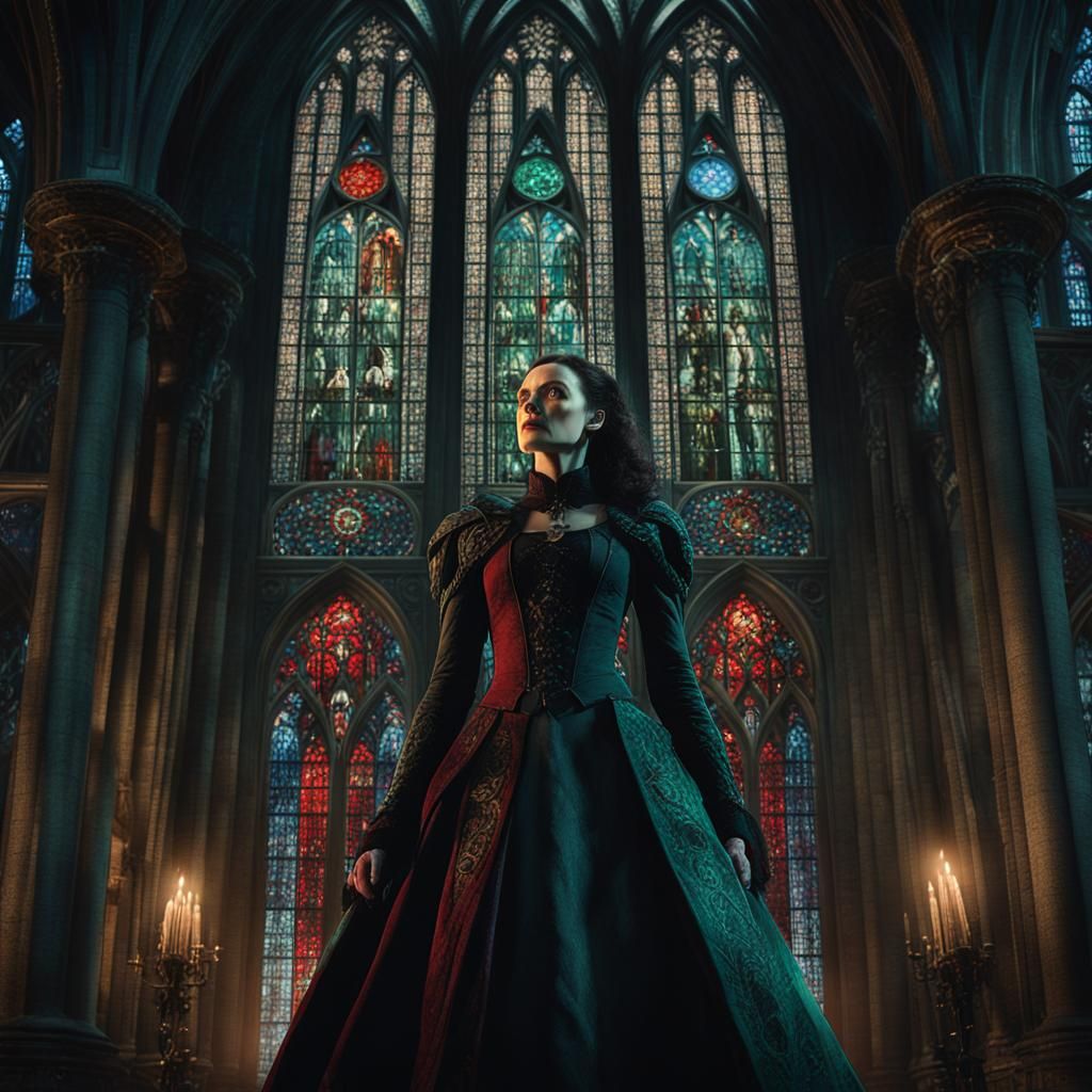 Vampire in Gothic Cathedral: A Matte Painting