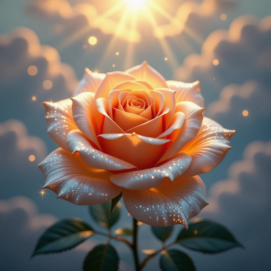 Ethereal Rose Radiates Divine Sunshine Beams