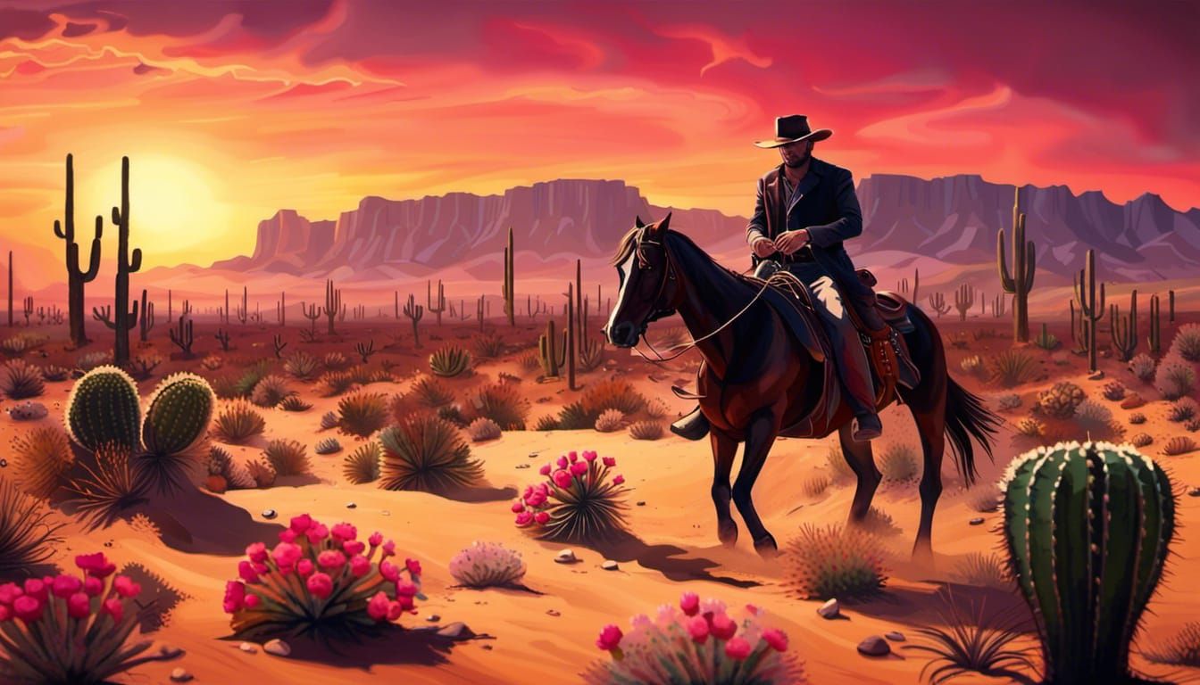 Epic Desert Sunset: Cinematic Western Scene