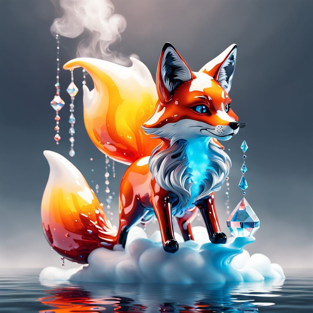 Fox in Crystal Cloudscape with Neon Glow