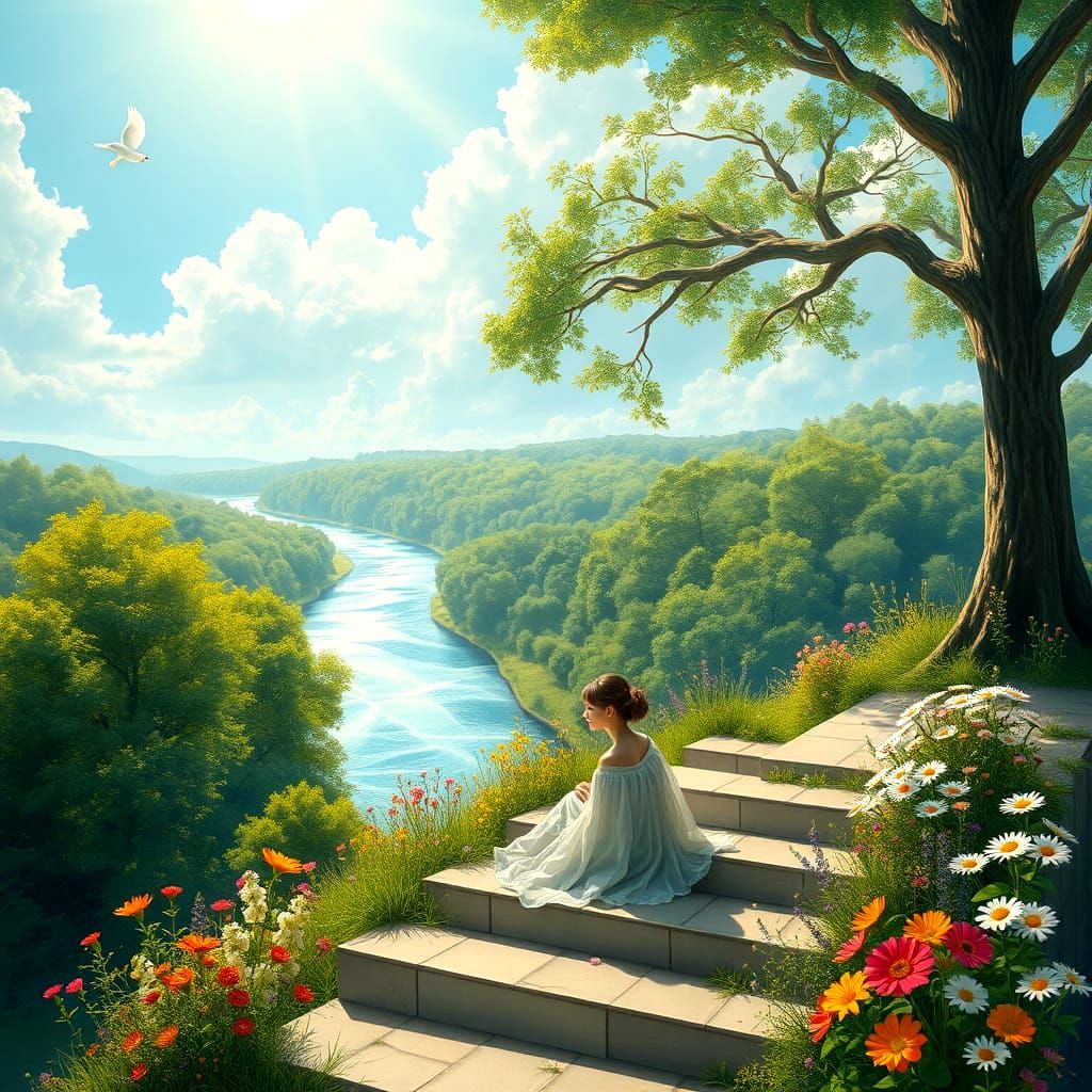 Young Woman Contemplates Nature's Serenity in Soft Focus