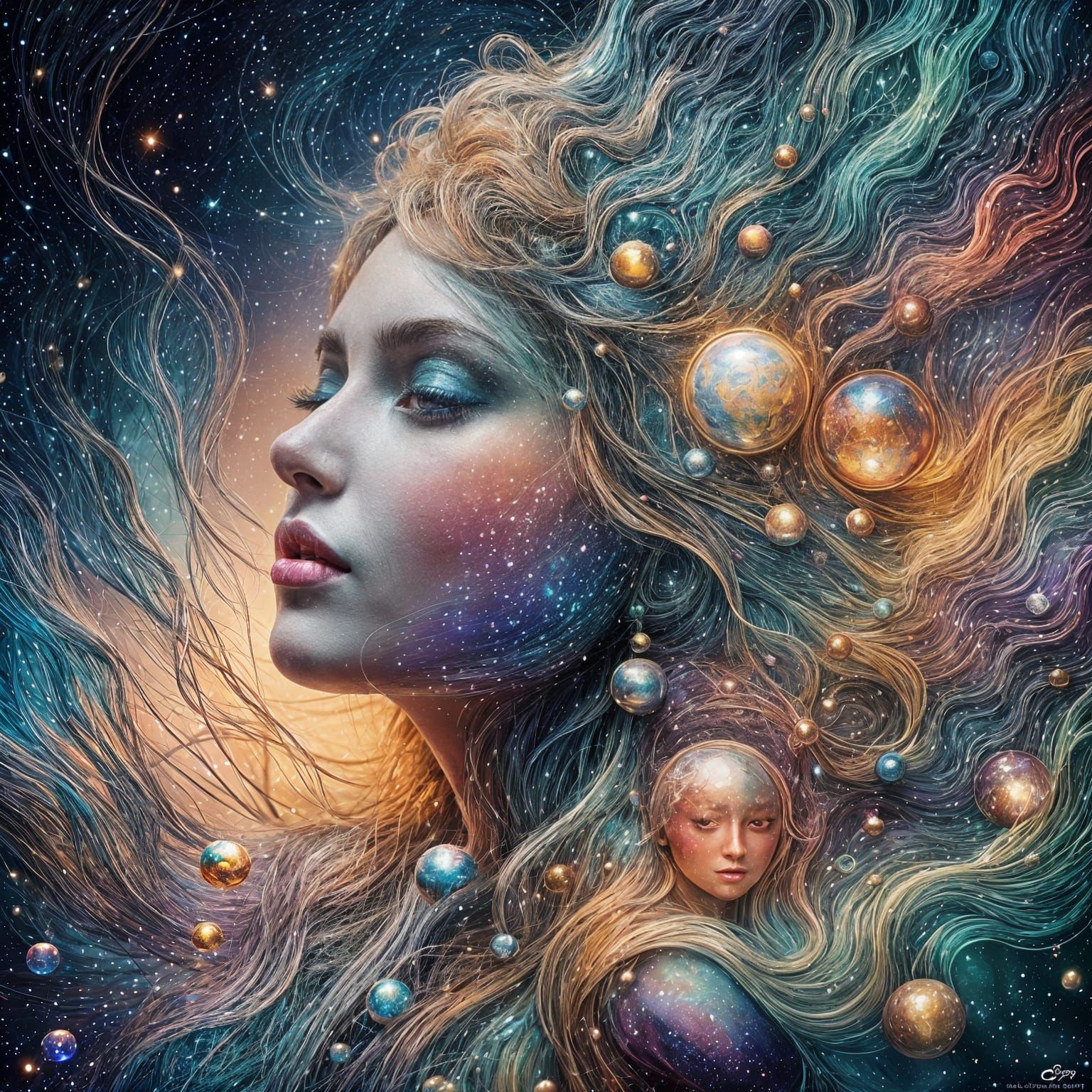Ethereal Cosmic Goddess in Dreamlike Oceanic Realm