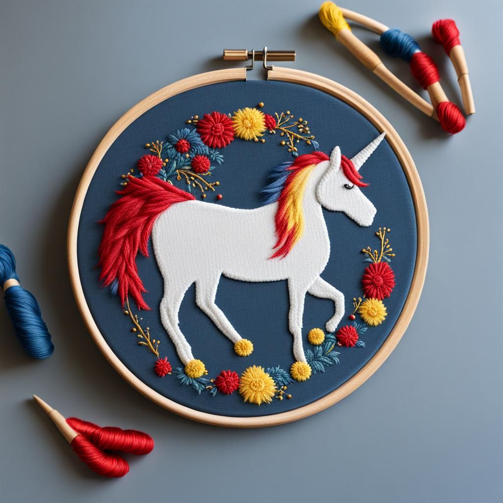 Embroidered Unicorn in Hoop Art