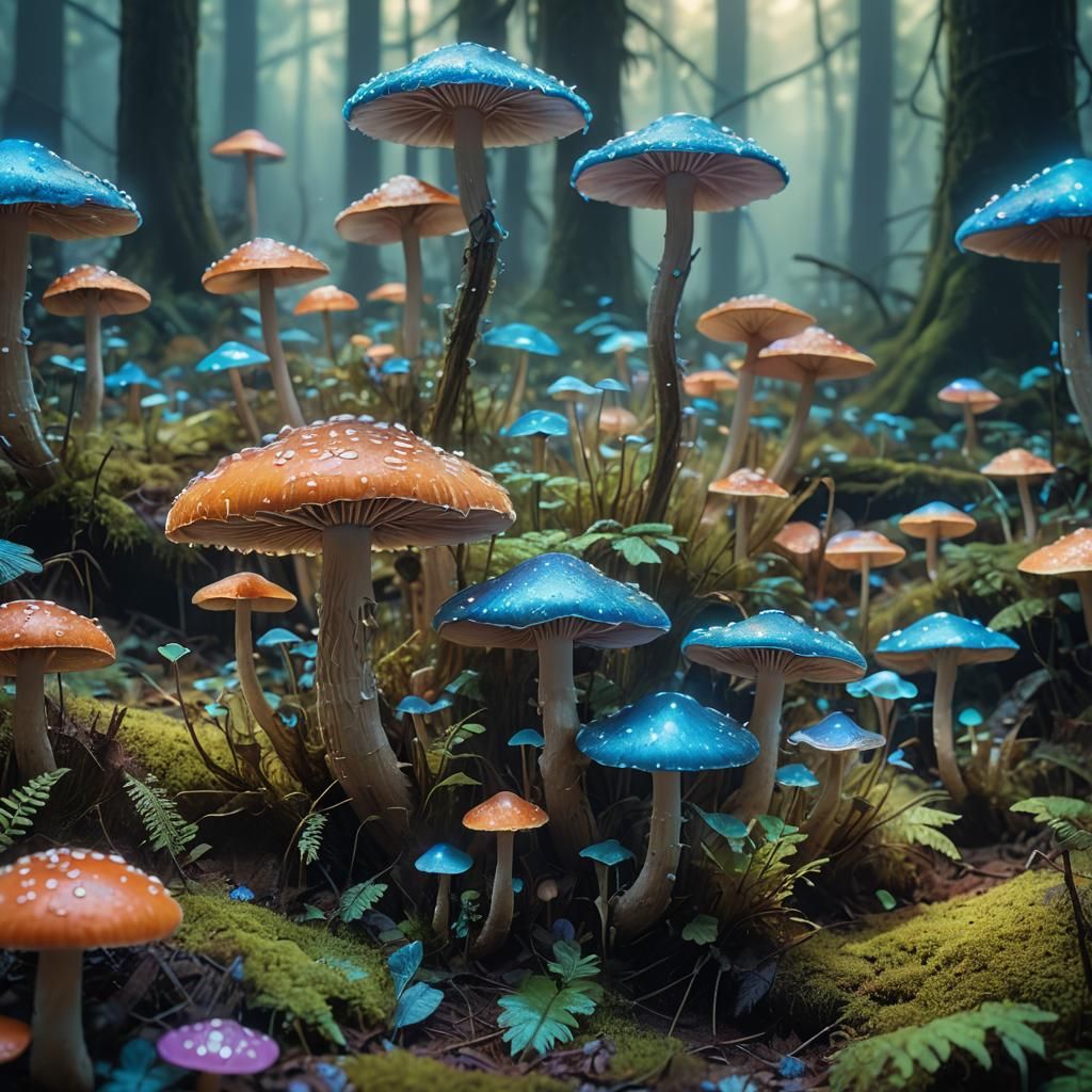 Glowing Mushroom in Iridescent Forest Concept Art
