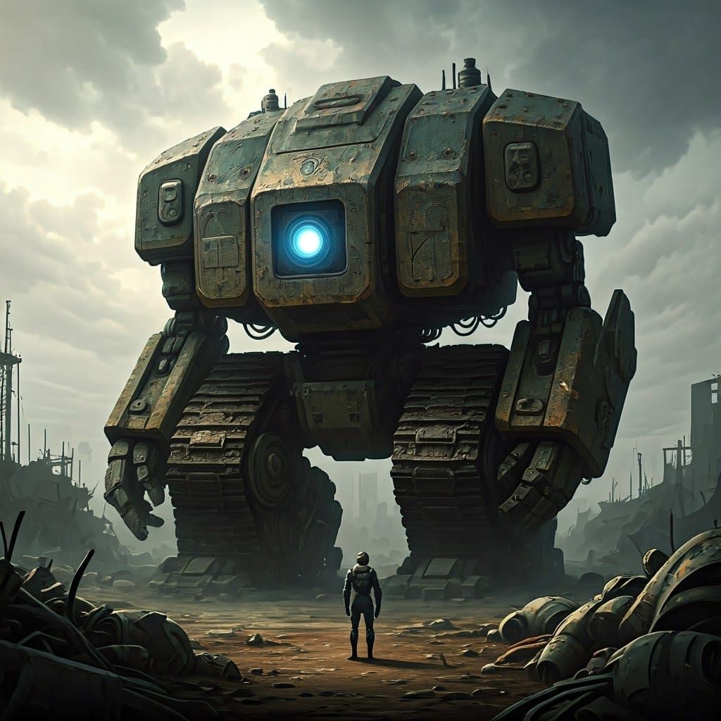 Colossal Robot Amalgamation in Dystopian Junkyard