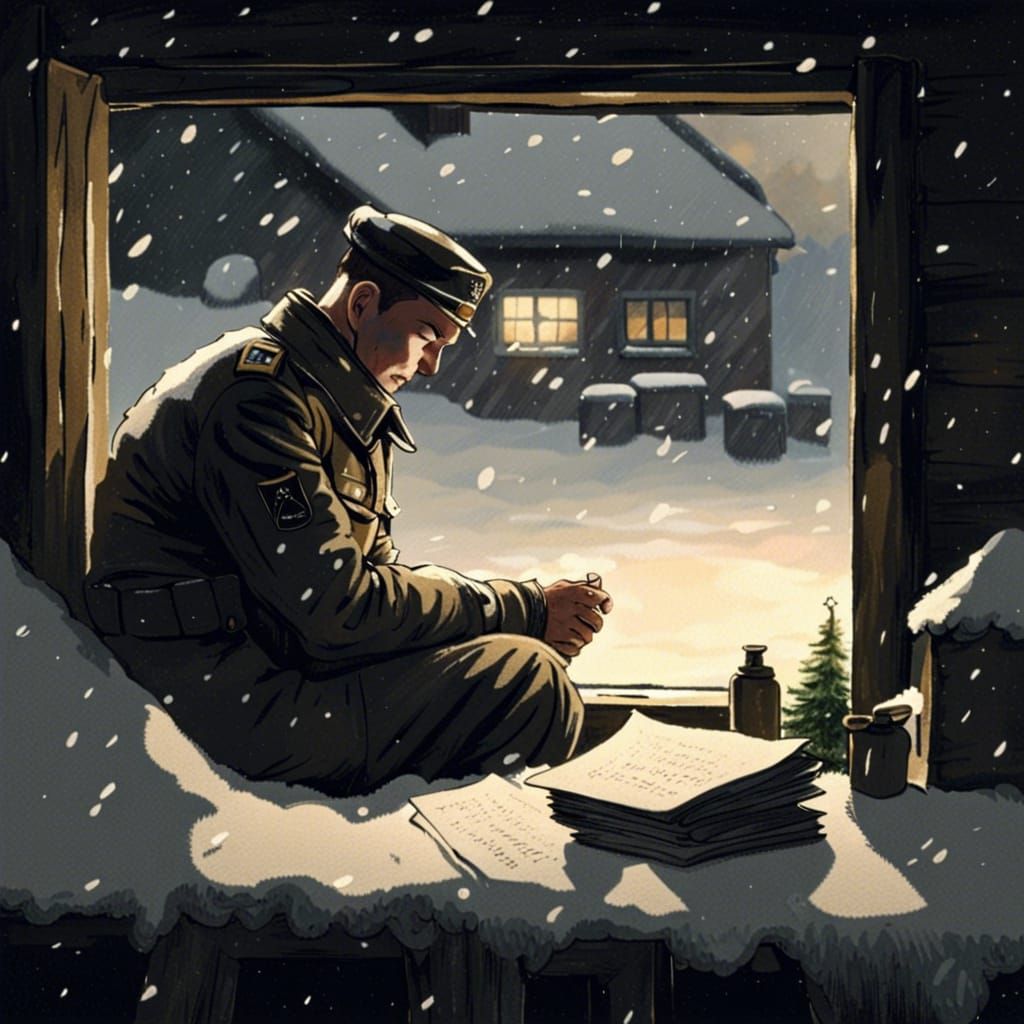 Solitary Wehrmacht Soldier Gazing at Snowy Landscape