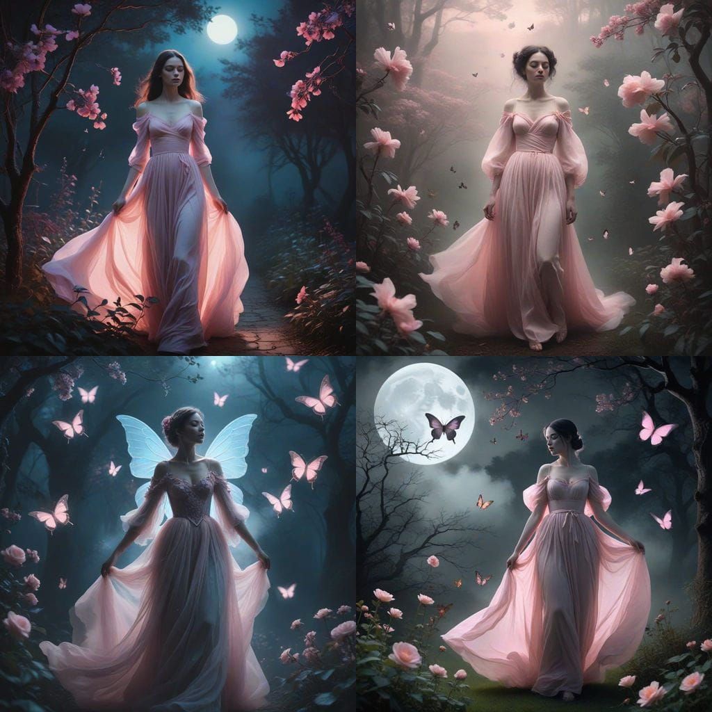 Surreal Gothic Garden under Full Moonlight