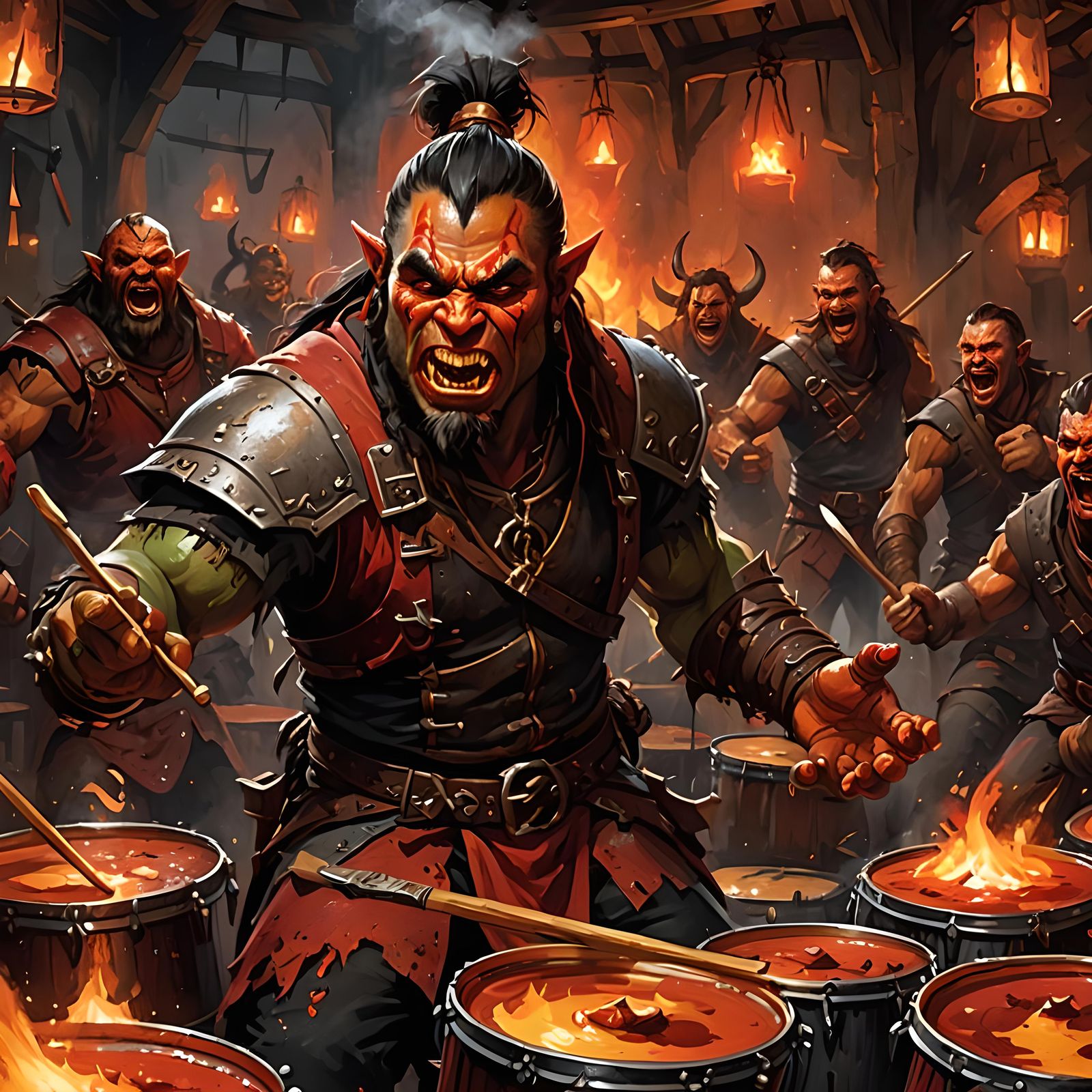 Half-Orc Heavy Metal Bard in Fantasy Style