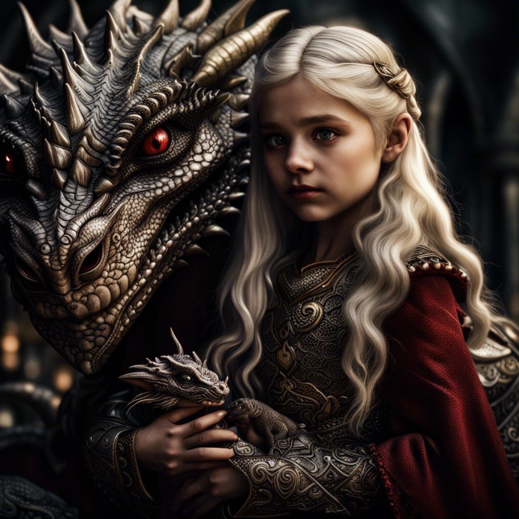 Targaryen Princess and Dragon Under Moon