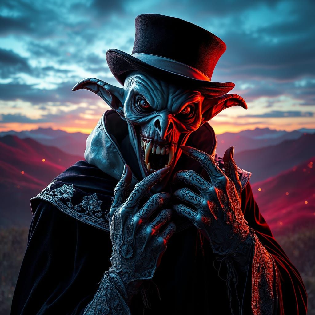 Dark Fantasy Ghoul in Haunting Dusk Landscape