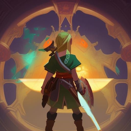 Hero of Time in Ornate Temple, Hyperdetailed Art