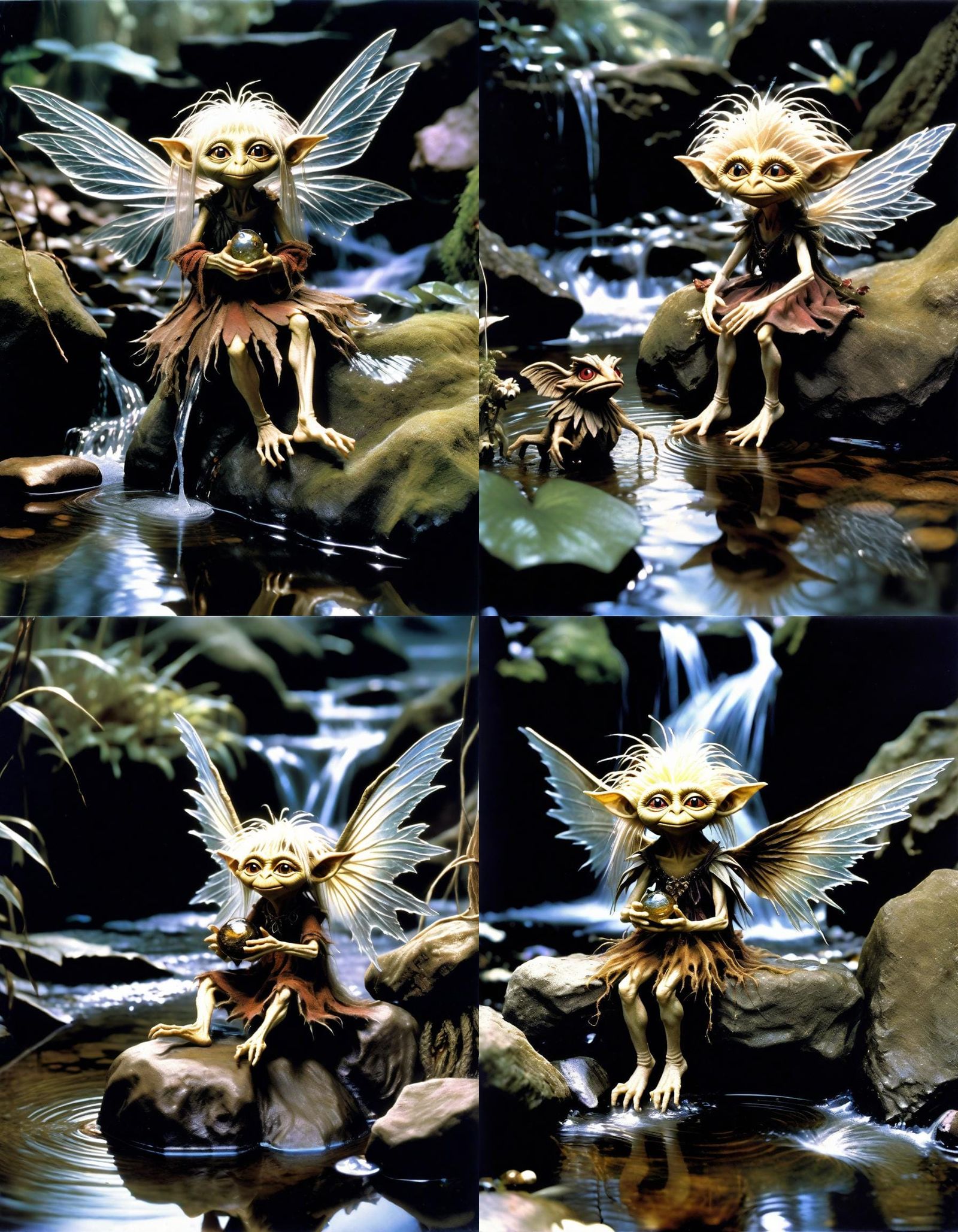 Winged Gelfling by Stream, Froud-Inspired Fantasy