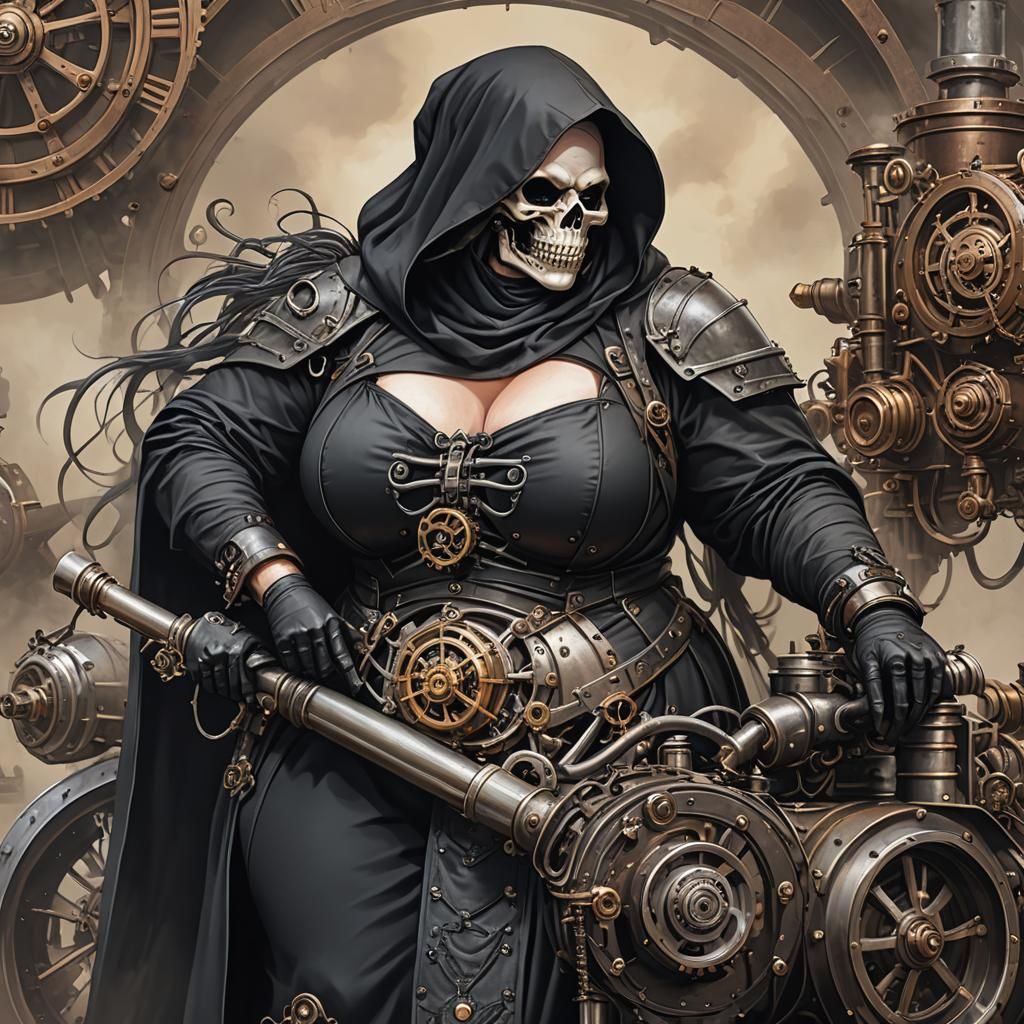 Steampunk Grim Reaper with Mechanical Engine
