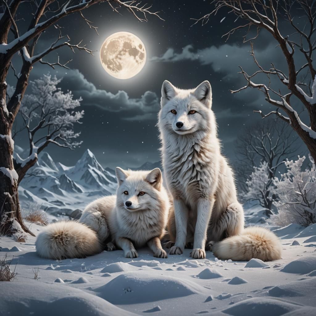 Arctic Fox Under Full Moon: Fantasy Concept Art