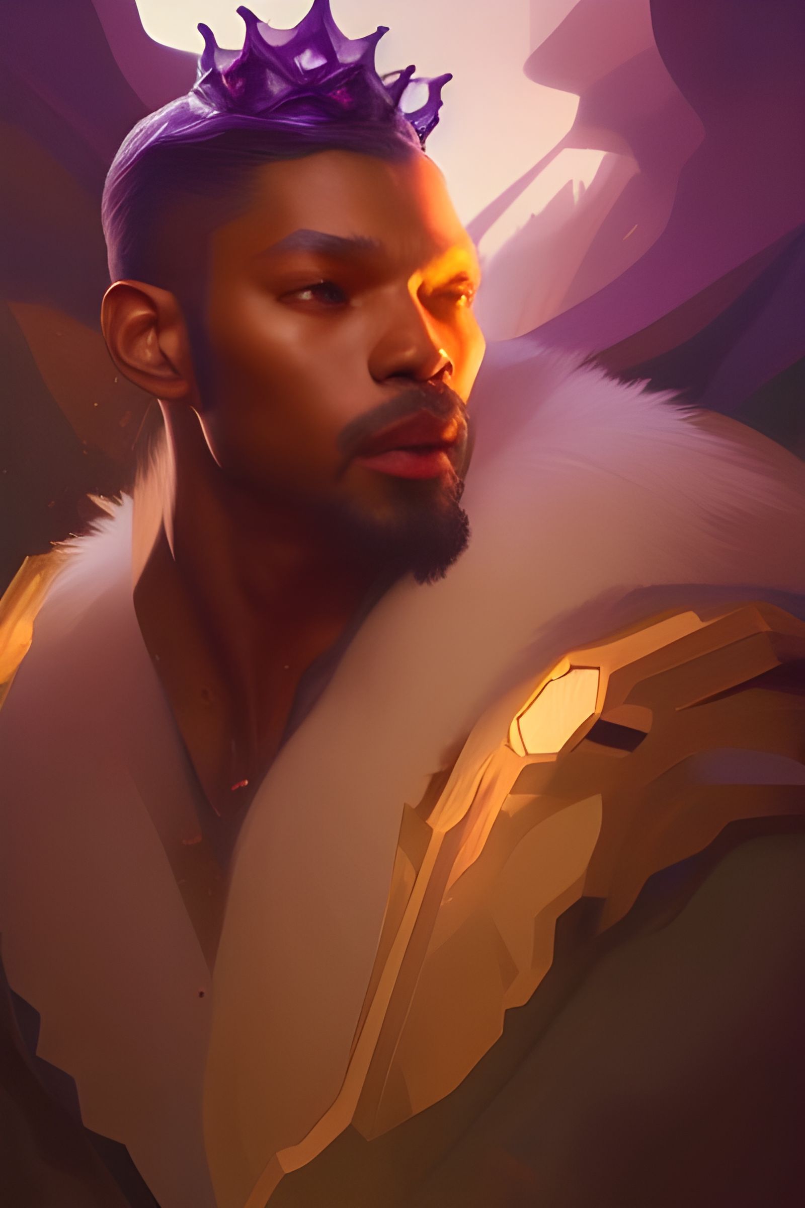 Amethyst King Portrait in Hyperrealistic Kinetic Pointillism