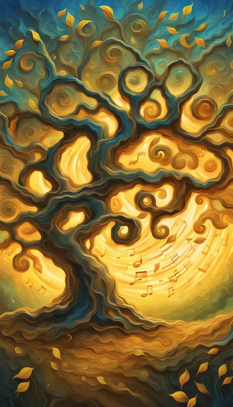 Musical Tree in Forest, Van Gogh Style