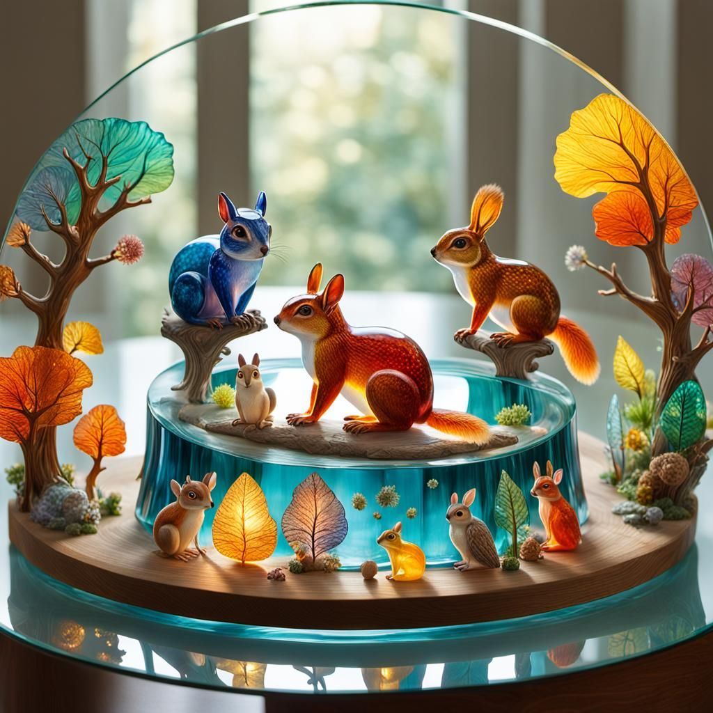 Crystal Glass Animals Circle in Warm Light