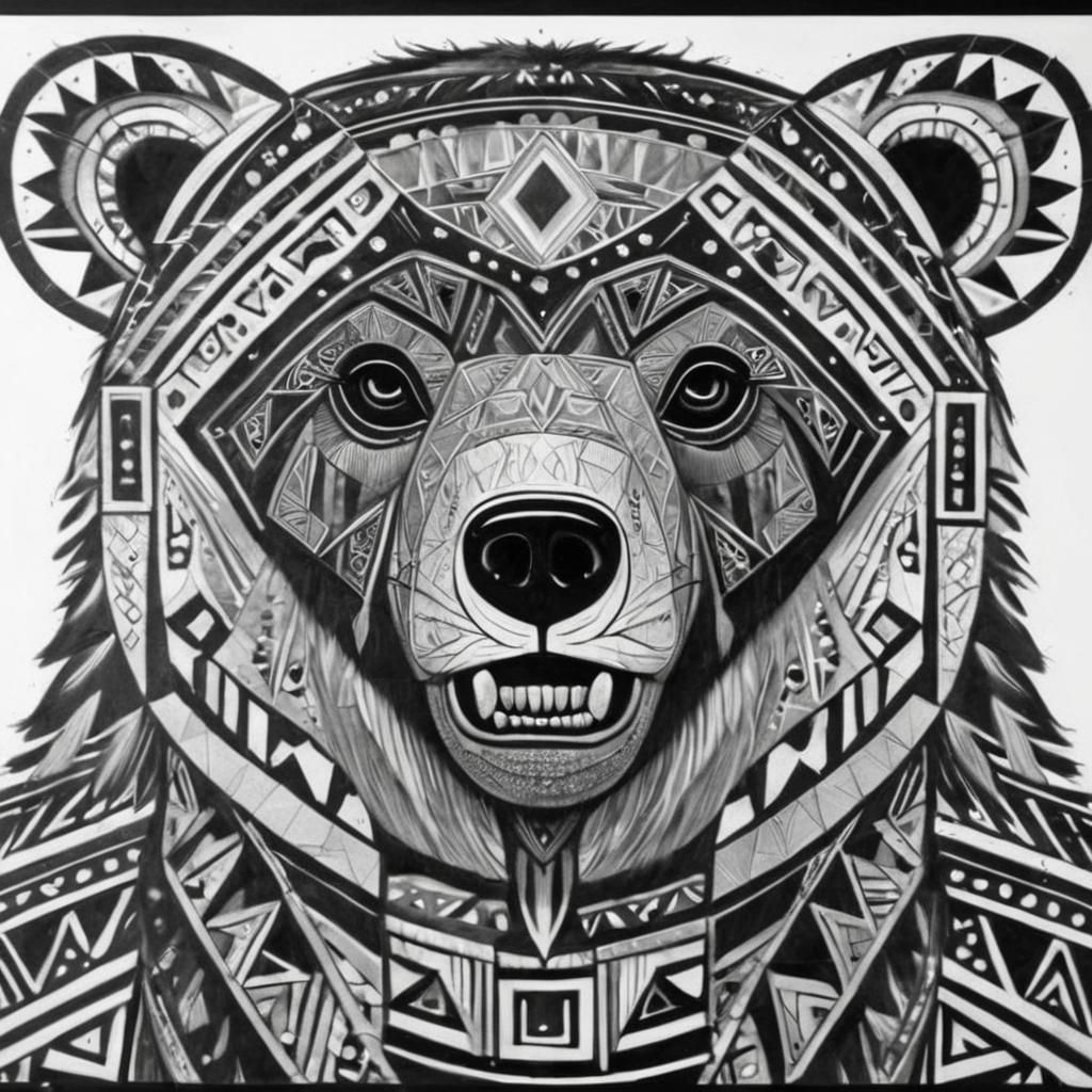 Monstrous Tribal Bear Portrait in Eskimo Art Style