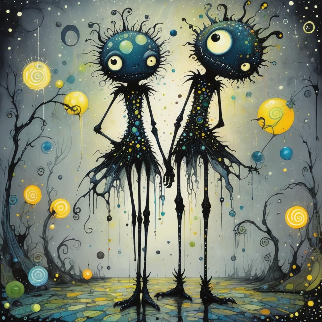 Whimsical Monster in Contemporary Pointillism Art