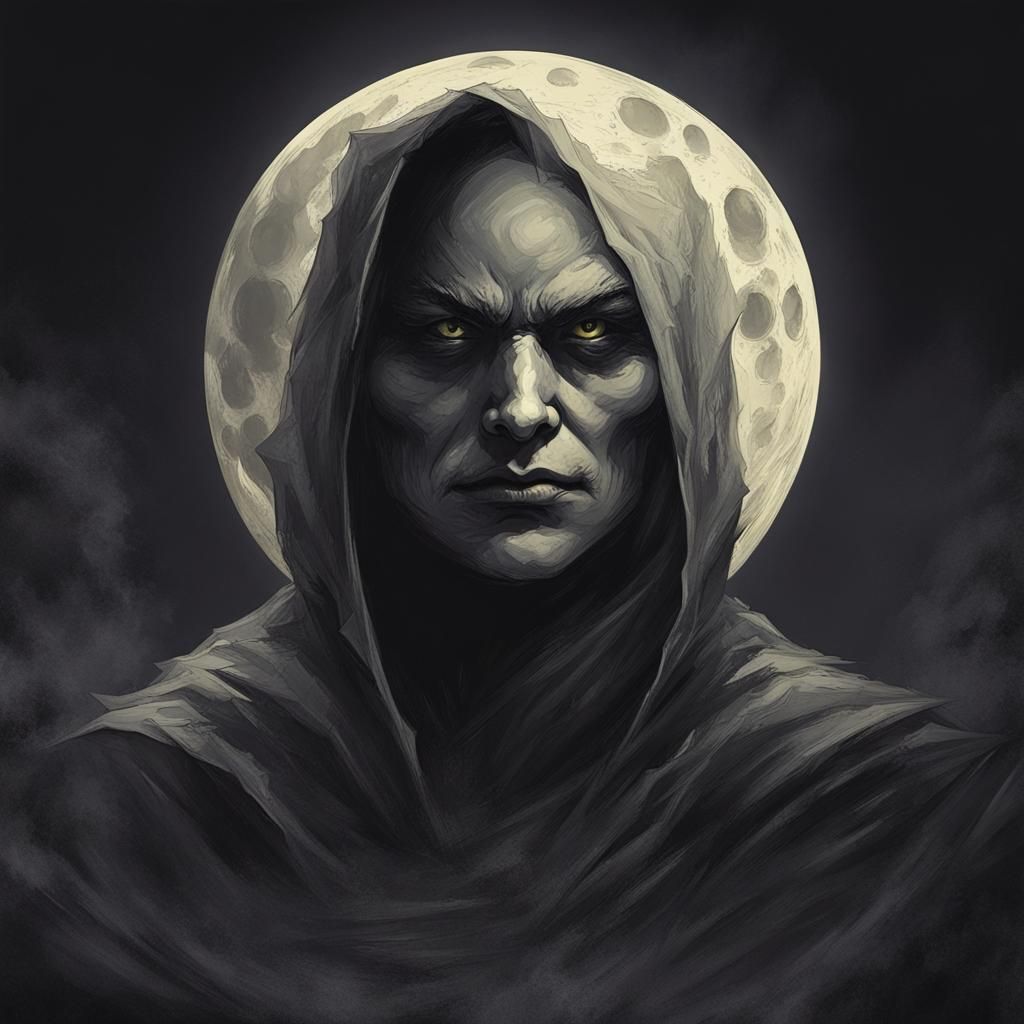 Sinister Moon Face in Dark Fantasy Style