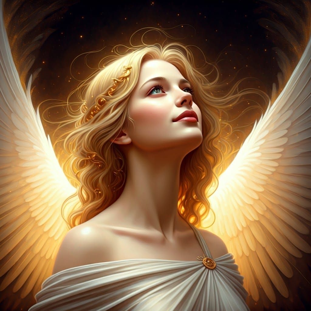 Ethereal Blonde Angel in Pre-Raphaelite Style